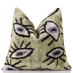 Handmade Evil Eye Silk Velvet Pillow – 16x16 Green & Black Cushion