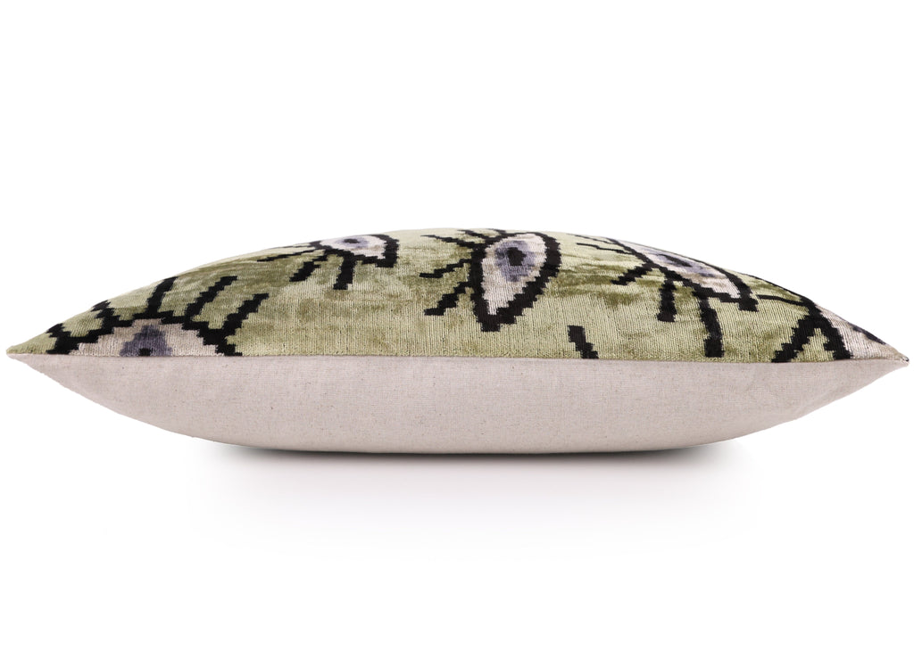 Handmade Evil Eye Silk Velvet Pillow – 16x16 Green & Black Cushion