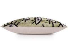 Handmade Evil Eye Silk Velvet Pillow – 16x16 Green & Black Cushion