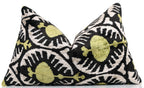 Black & Olive Ikat Velvet Pillow – Handmade 16x24 Medallion Design