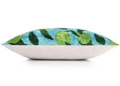 Leaf Green & Aqua Velvet Pillow – Handmade 16x24 Botanical Design