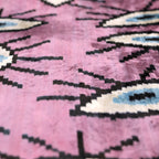 Luxury Pink Evil Eye Velvet Pillow 16x24 – Handmade Silk Lumbar Cushion with Bohemian Charm