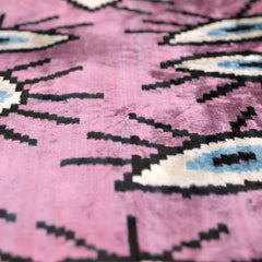 Luxury Pink Evil Eye Velvet Pillow 16x24 – Handmade Silk Lumbar Cushion with Bohemian Charm