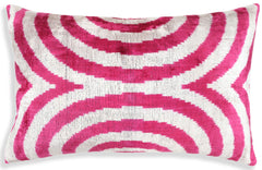 Luxury Silk Velvet Pillow 16x24 – Handmade Fuchsia & Ivory Concentric Lumbar Cushion
