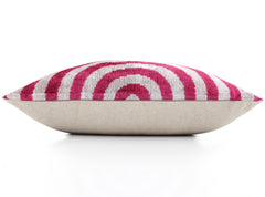 Luxury Silk Velvet Pillow 16x24 – Handmade Fuchsia & Ivory Concentric Lumbar Cushion