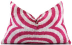 Luxury Silk Velvet Pillow 16x24 – Handmade Fuchsia & Ivory Concentric Lumbar Cushion