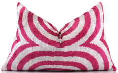 Luxury Silk Velvet Pillow 16x24 – Handmade Fuchsia & Ivory Concentric Lumbar Cushion