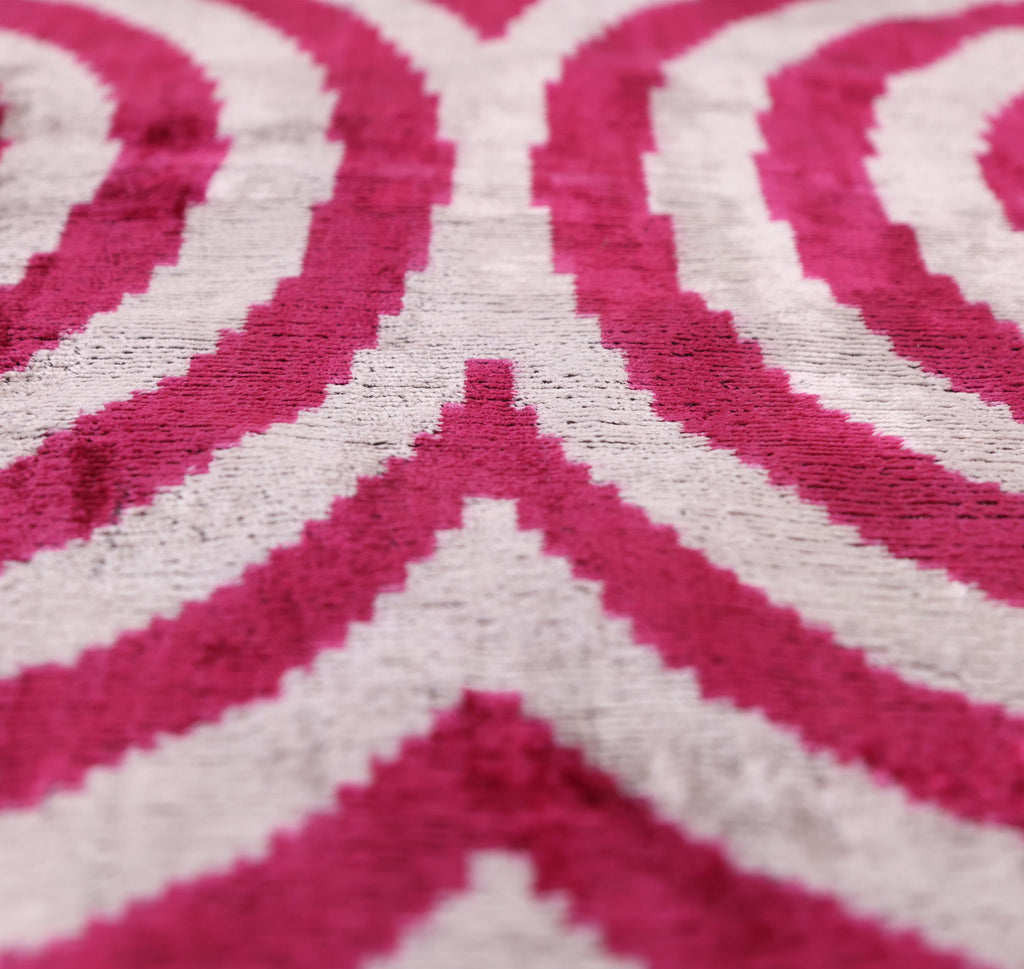 Luxury Silk Velvet Pillow 16x24 – Handmade Fuchsia & Ivory Concentric Lumbar Cushion