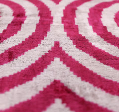 Luxury Silk Velvet Pillow 16x24 – Handmade Fuchsia & Ivory Concentric Lumbar Cushion