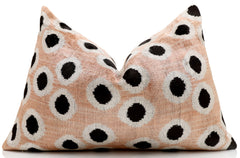 Taupe Polka Dot Silk Velvet Lumbar Pillow 16x24 | Handmade Designer Accent Pillow