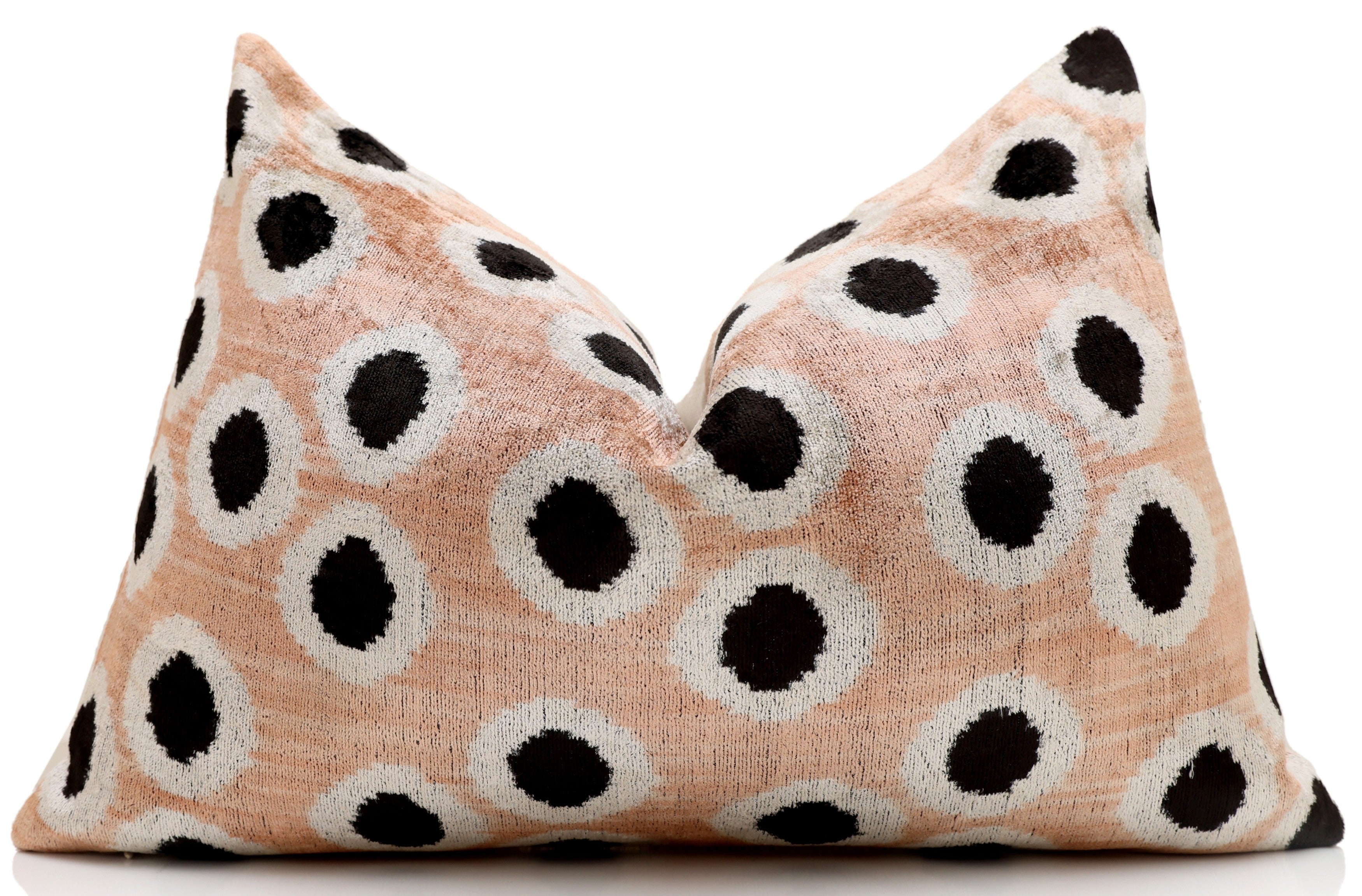 Taupe Polka Dot Silk Velvet Lumbar Pillow 16x24 | Handmade Designer Accent Pillow