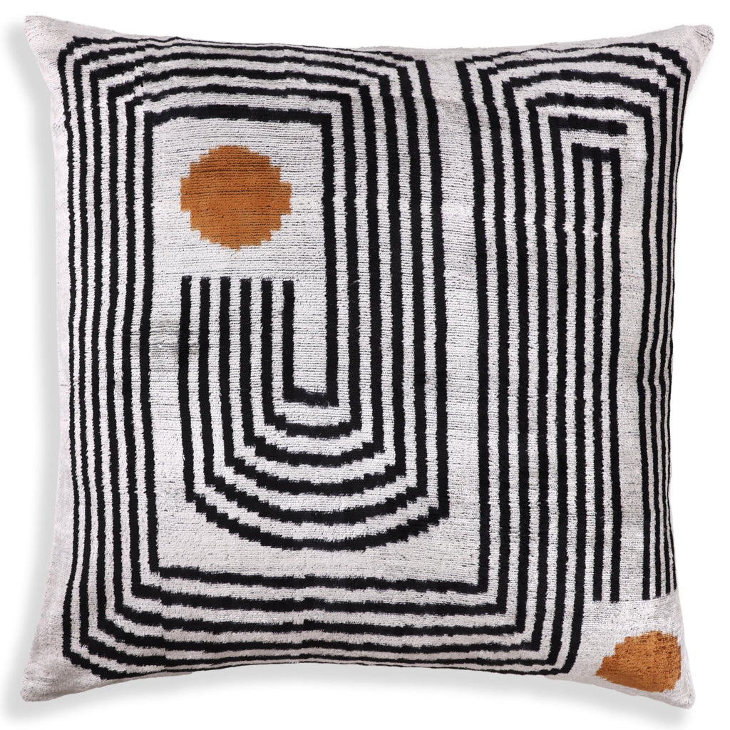 Modern Geometric Silk Velvet Pillow 20x20 | Handmade Black & Ivory Designer Cushion