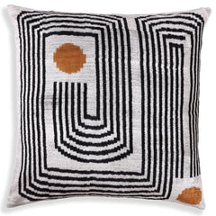 Modern Geometric Silk Velvet Pillow 20x20 | Handmade Black & Ivory Designer Cushion