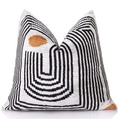 Modern Geometric Silk Velvet Pillow 20x20 | Handmade Black & Ivory Designer Cushion