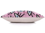 Luxury Pink Evil Eye Velvet Pillow 16x24 – Handmade Silk Lumbar Cushion with Bohemian Charm