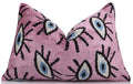 Luxury Pink Evil Eye Velvet Pillow 16x24 – Handmade Silk Lumbar Cushion with Bohemian Charm