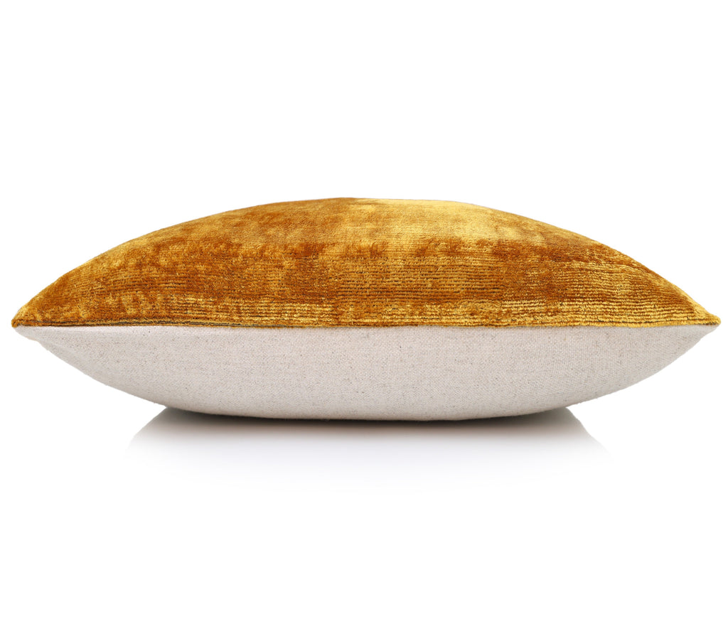 Golden Silk Velvet Throw Pillow 20x20 | Handmade Solid Color Luxury Accent Pillow