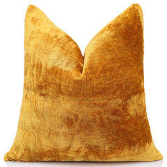 Golden Silk Velvet Throw Pillow 20x20 | Handmade Solid Color Luxury Accent Pillow