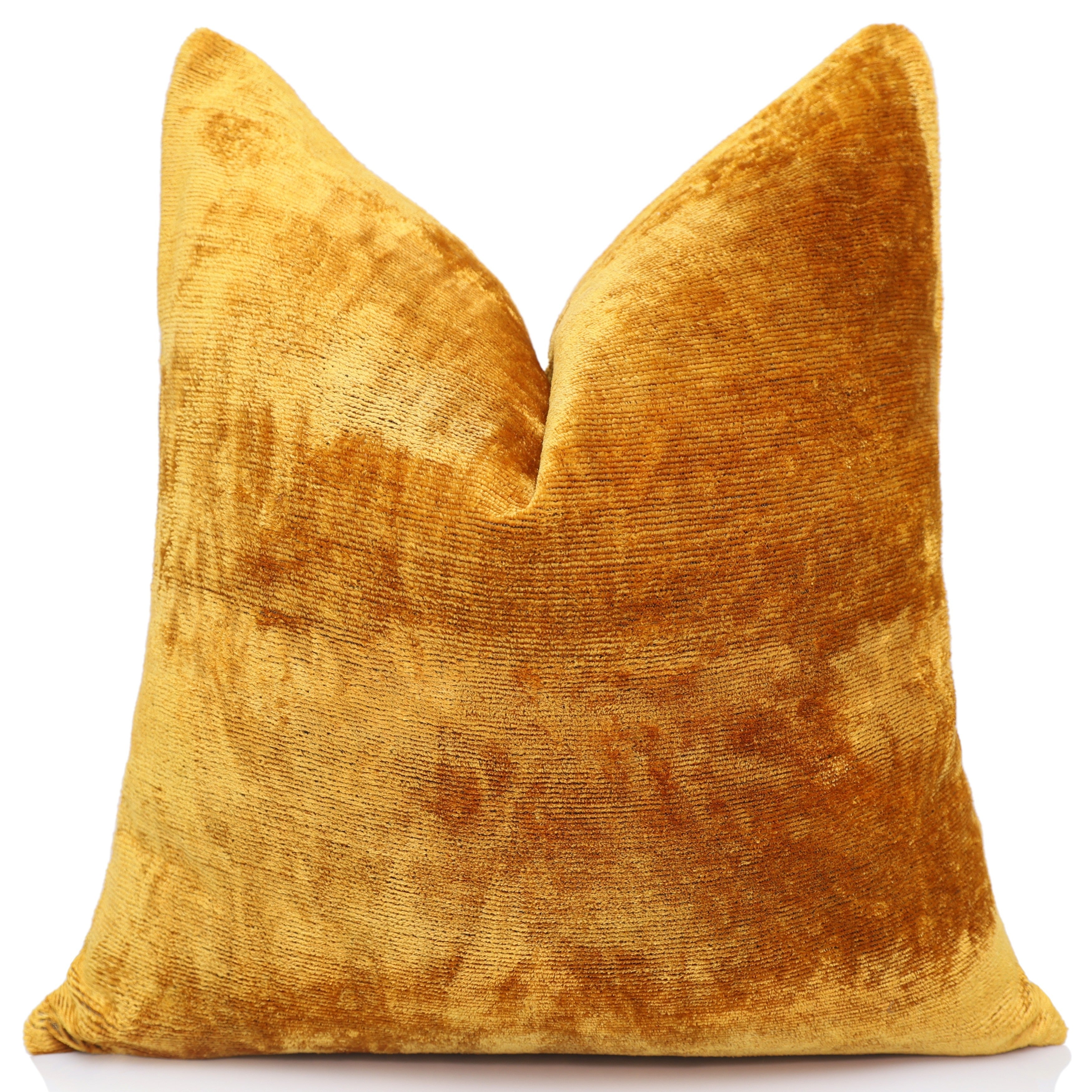 Golden Silk Velvet Throw Pillow 20x20 | Handmade Solid Color Luxury Accent Pillow