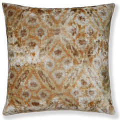 Champagne Ikat Silk Velvet Throw Pillow 20x20 | Handmade Neutral Luxury Accent Pillow
