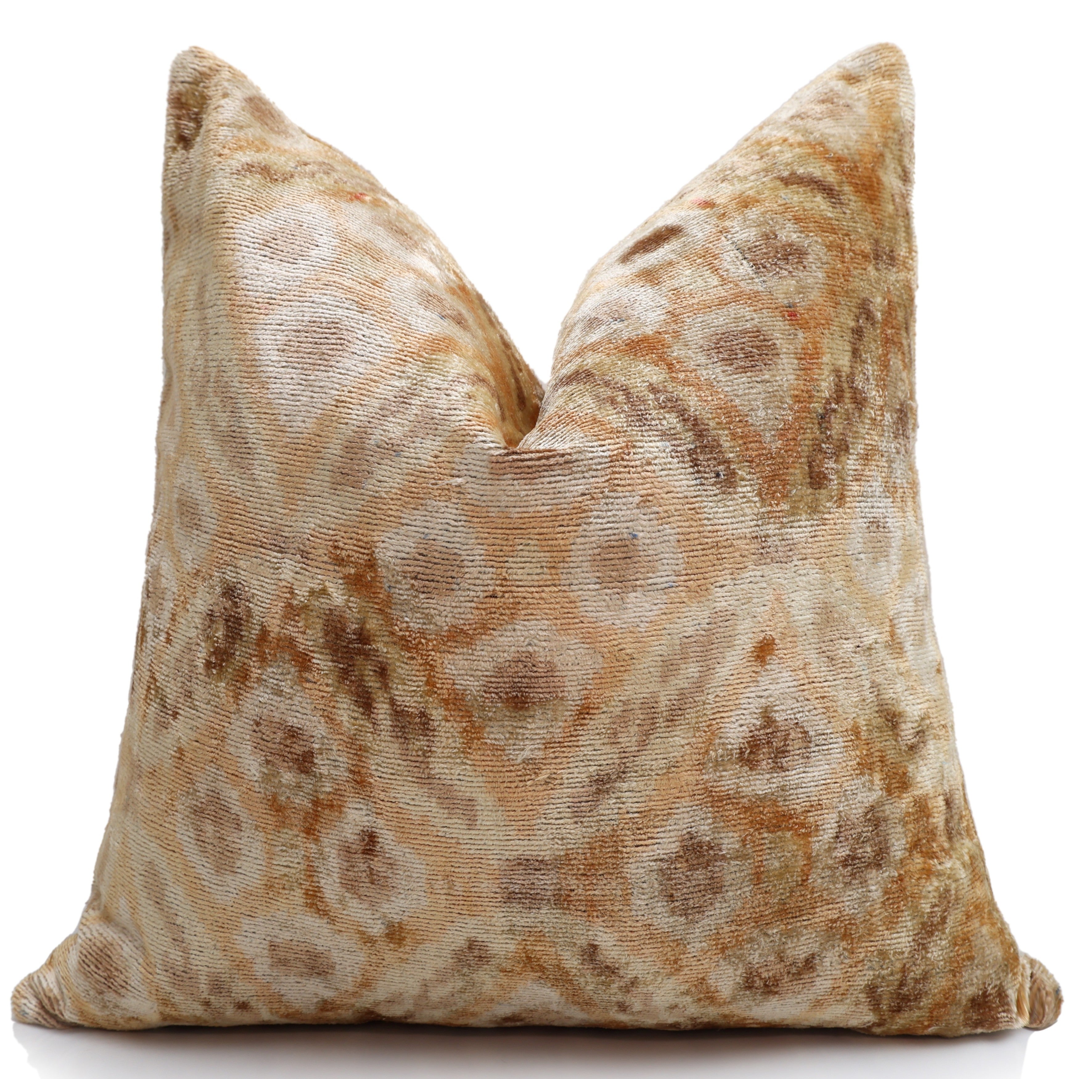 Champagne Ikat Silk Velvet Throw Pillow 20x20 | Handmade Neutral Luxury Accent Pillow