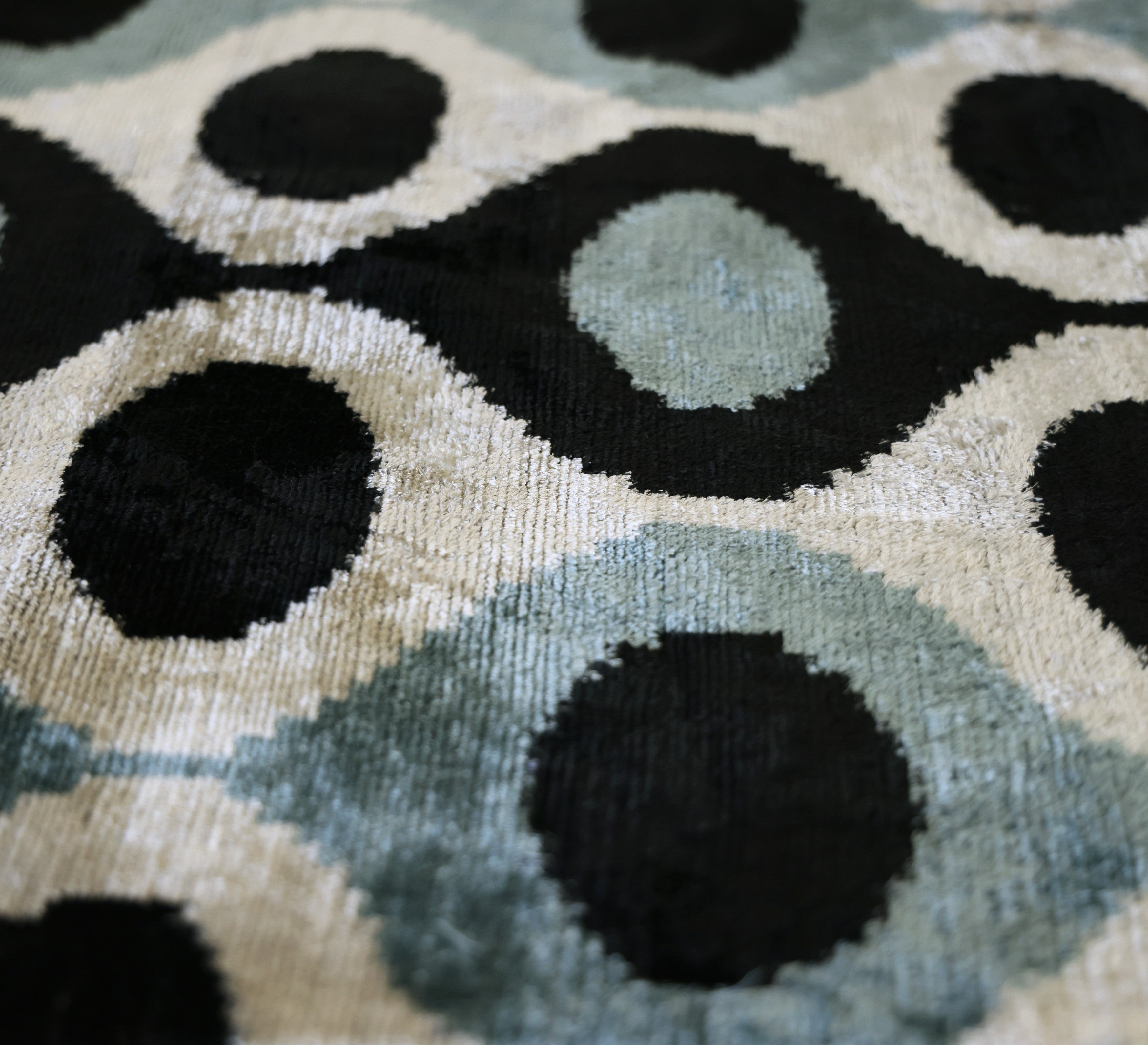 Blue & Black Ikat Silk Velvet Throw Pillow 20x20 | Handmade Designer Accent Pillow