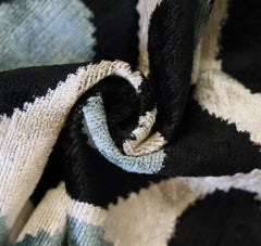 Blue & Black Ikat Silk Velvet Throw Pillow 20x20 | Handmade Designer Accent Pillow
