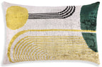 Luxury Silk Velvet Pillow 16x24 – Handmade Modern Geometric Lumbar Cushion in Yellow & Green