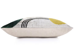 Luxury Silk Velvet Pillow 16x24 – Handmade Modern Geometric Lumbar Cushion in Yellow & Green