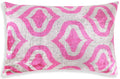 Handmade Pink Geometric Velvet Lumbar Pillow 16x24 – Luxury Silk Ikat Cushion