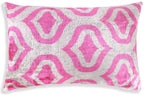 Handmade Pink Geometric Velvet Lumbar Pillow 16x24 – Luxury Silk Ikat Cushion