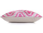 Handmade Pink Geometric Velvet Lumbar Pillow 16x24 – Luxury Silk Ikat Cushion