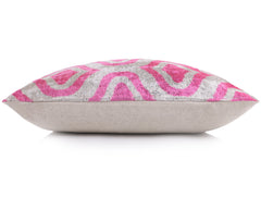 Handmade Pink Geometric Velvet Lumbar Pillow 16x24 – Luxury Silk Ikat Cushion