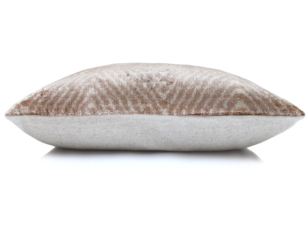 Champagne Diamond Silk Velvet Lumbar Pillow 16x24 | Handmade Neutral Designer Accent Pillow