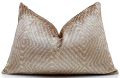 Champagne Diamond Silk Velvet Lumbar Pillow 16x24 | Handmade Neutral Designer Accent Pillow