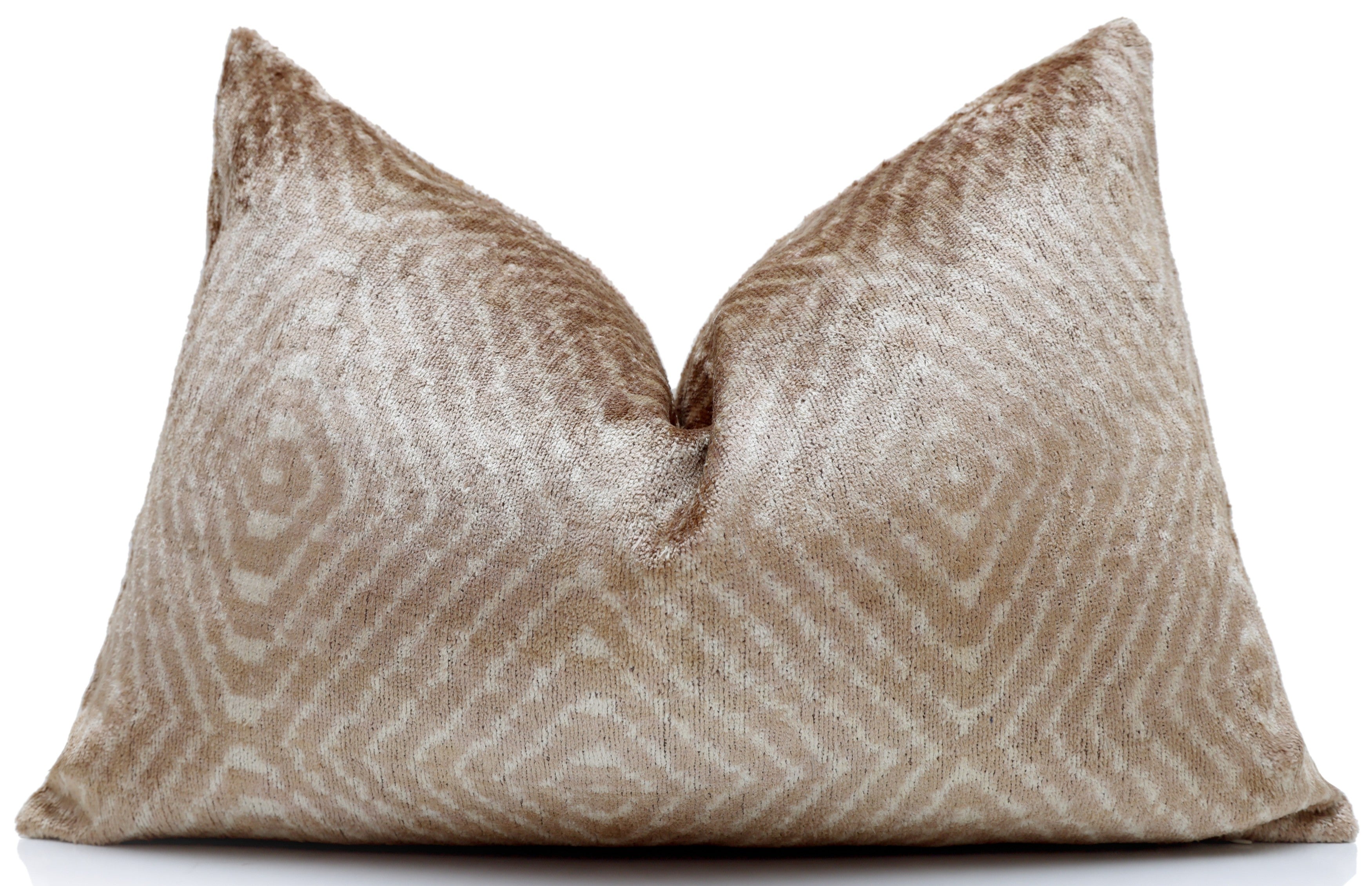 Champagne Diamond Silk Velvet Lumbar Pillow 16x24 | Handmade Neutral Designer Accent Pillow