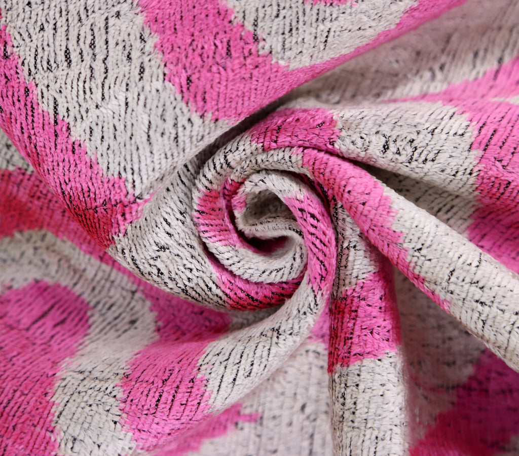 Handmade Pink Geometric Velvet Lumbar Pillow 16x24 – Luxury Silk Ikat Cushion