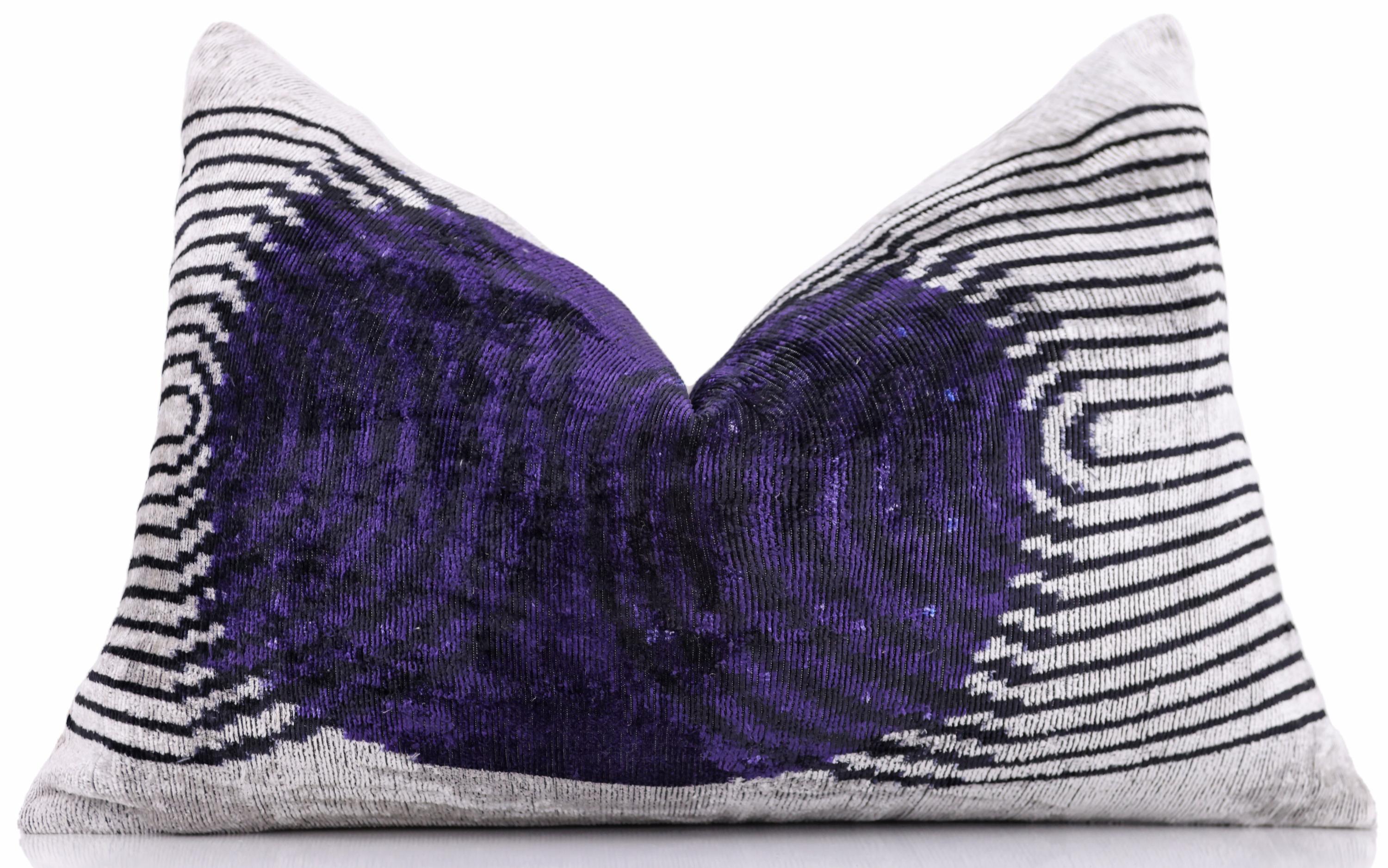 Luxury Purple Silk Velvet Throw Pillow 16x24 – Handmade Modern Geometric Lumbar-0