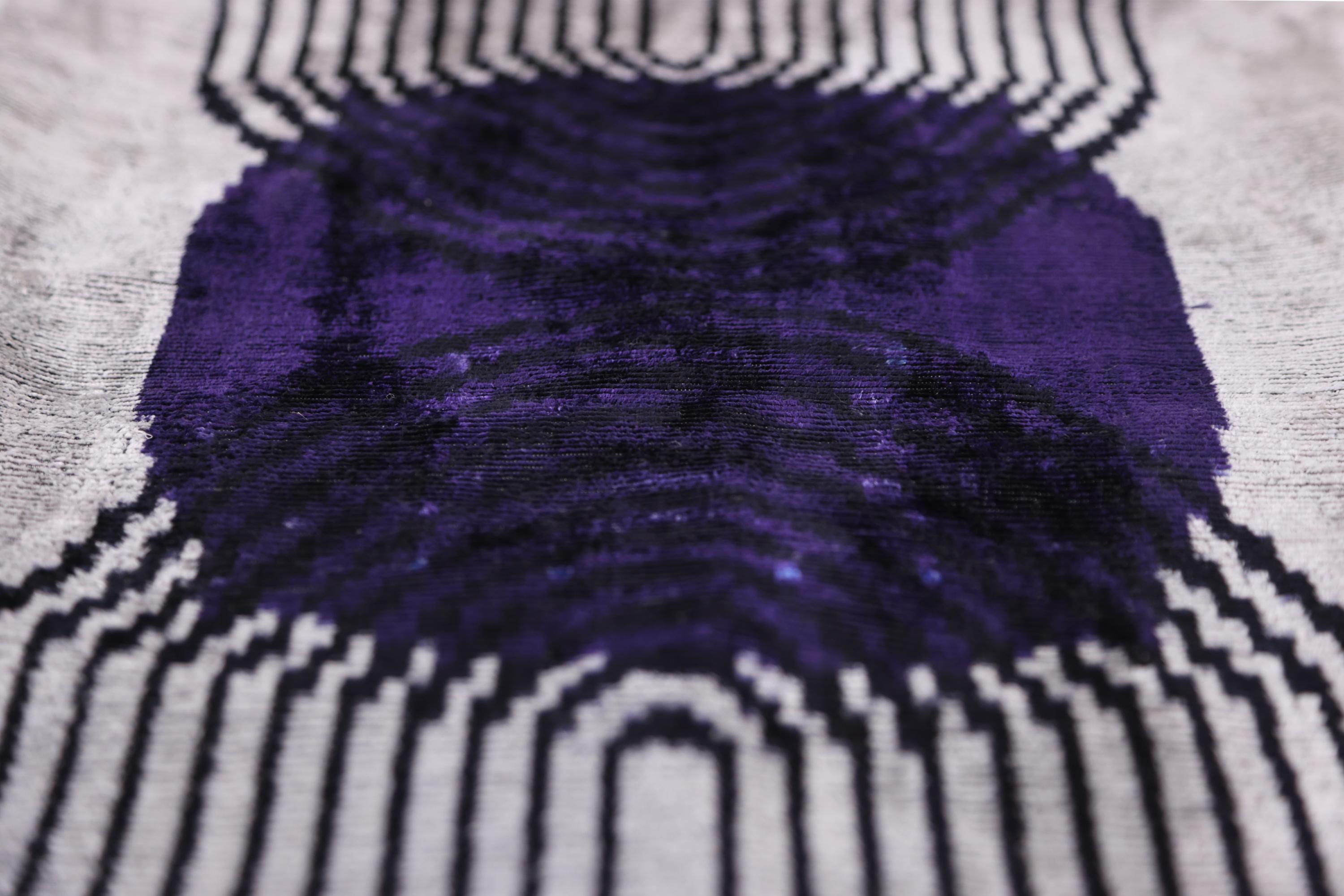 Luxury Purple Silk Velvet Throw Pillow 16x24 – Handmade Modern Geometric Lumbar-2