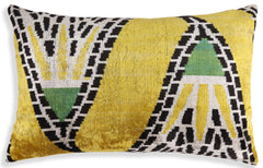 Luxury Yellow Silk Velvet Throw Pillow 16x24 – Handmade Geometric Designer Lumbar