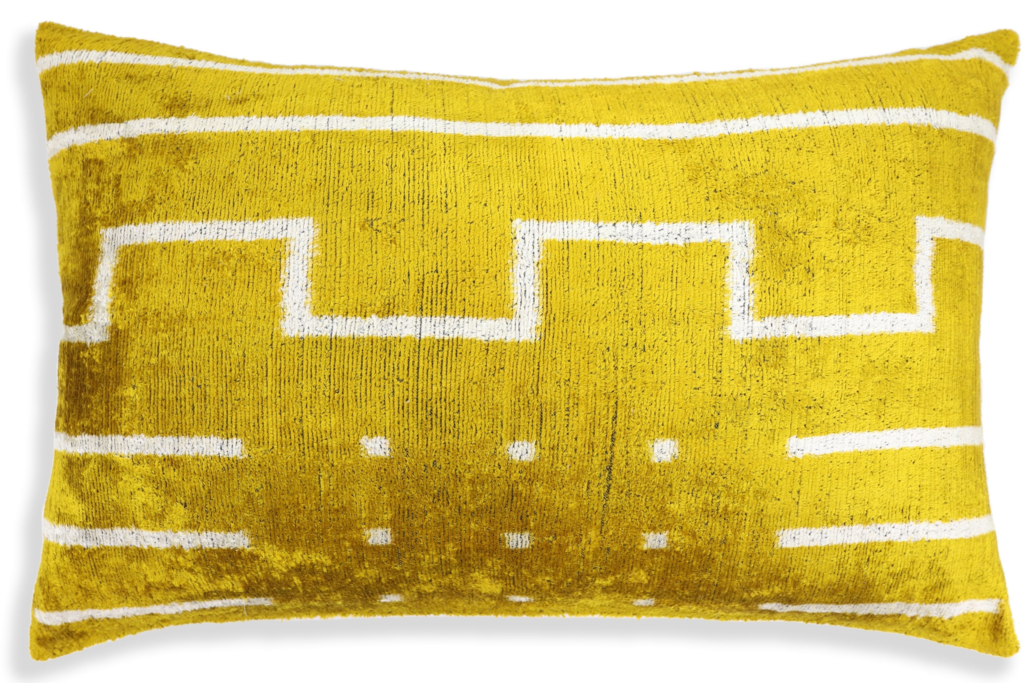 Handmade Mustard Yellow Velvet Lumbar Pillow 16x24 – Modern Geometric Designer Cushion