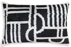 Luxury Black & White Geometric Velvet Pillow 16x24 – Handmade Silk Lumbar Cushion