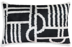 Luxury Black & White Geometric Velvet Pillow 16x24 – Handmade Silk Lumbar Cushion