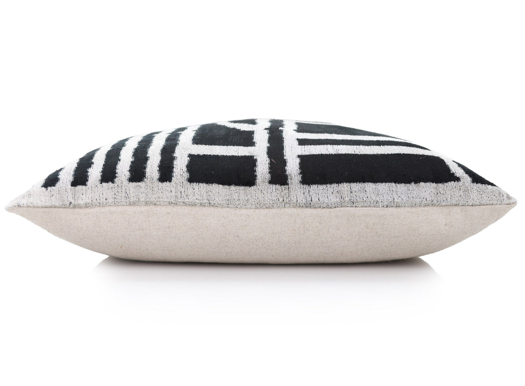 Luxury Black & White Geometric Velvet Pillow 16x24 – Handmade Silk Lumbar Cushion