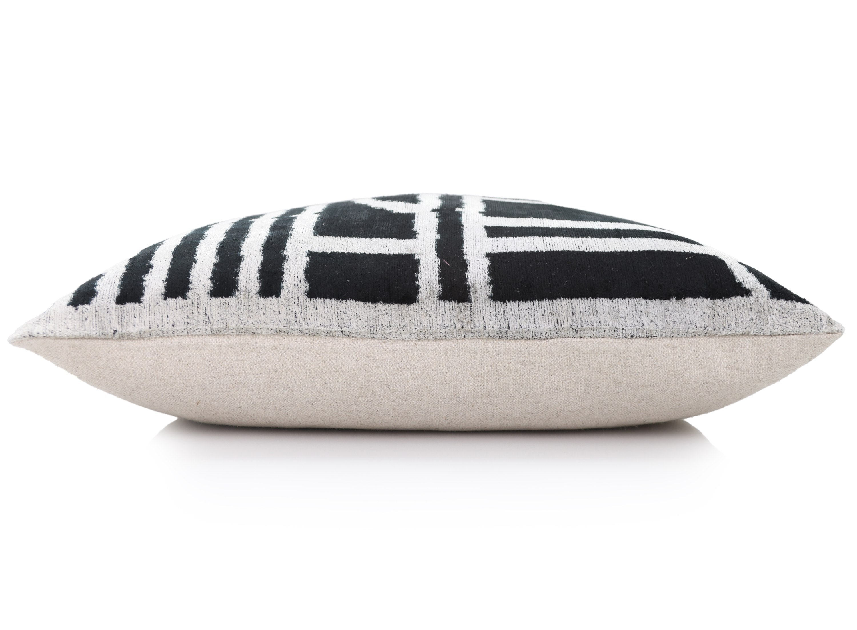 Luxury Black & White Geometric Velvet Pillow 16x24 – Handmade Silk Lumbar Cushion