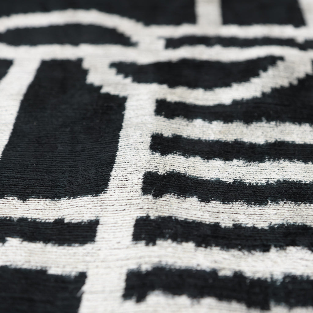 Luxury Black & White Geometric Velvet Pillow 16x24 – Handmade Silk Lumbar Cushion