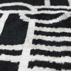 Luxury Black & White Geometric Velvet Pillow 16x24 – Handmade Silk Lumbar Cushion