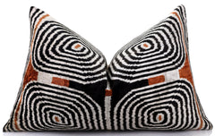 Black Ivory Rust Geometric Silk Velvet Lumbar Pillow – 16x24 Handmade Luxury Cushion