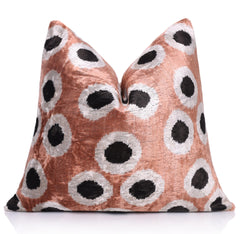 Copper Gold Black Dot Silk Velvet Pillow – 16x16 Handmade Modern Cushion