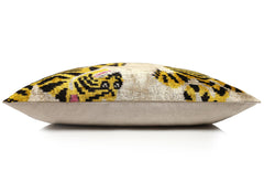 Golden Tiger Silk Velvet Lumbar Pillow – 16x24 Handmade Designer Cushion